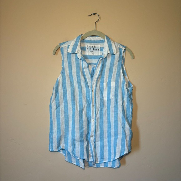 Frank & Eileen Women's Small Fiona Striped Sleeveless Button Down Linen Shirt - Picture 1 of 12